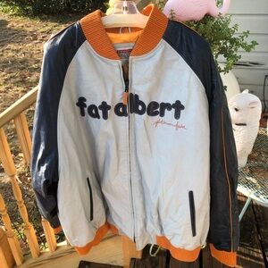 Platinum Fubu Fat Albert Leather Jacket Coat 4XL Orange Gray Blue Adult Vintage